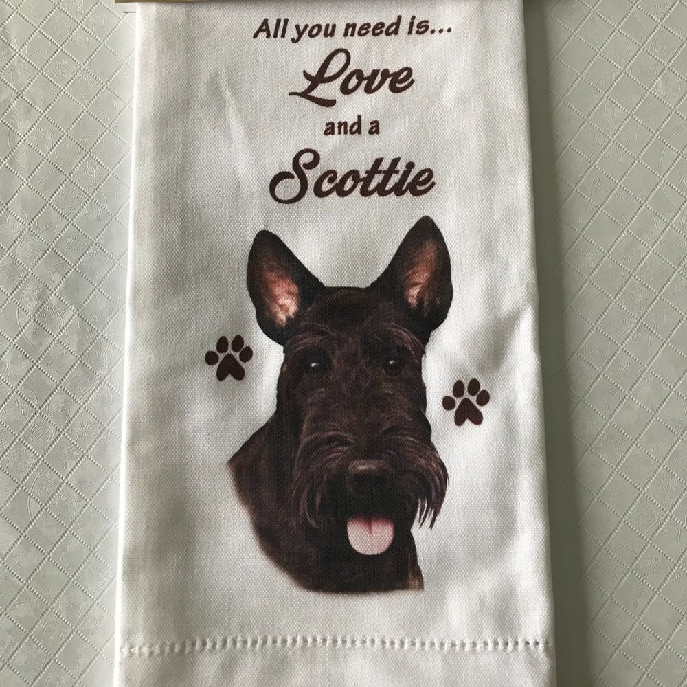 All You Need is Love and a Scottie Dish Towel NEW with tag